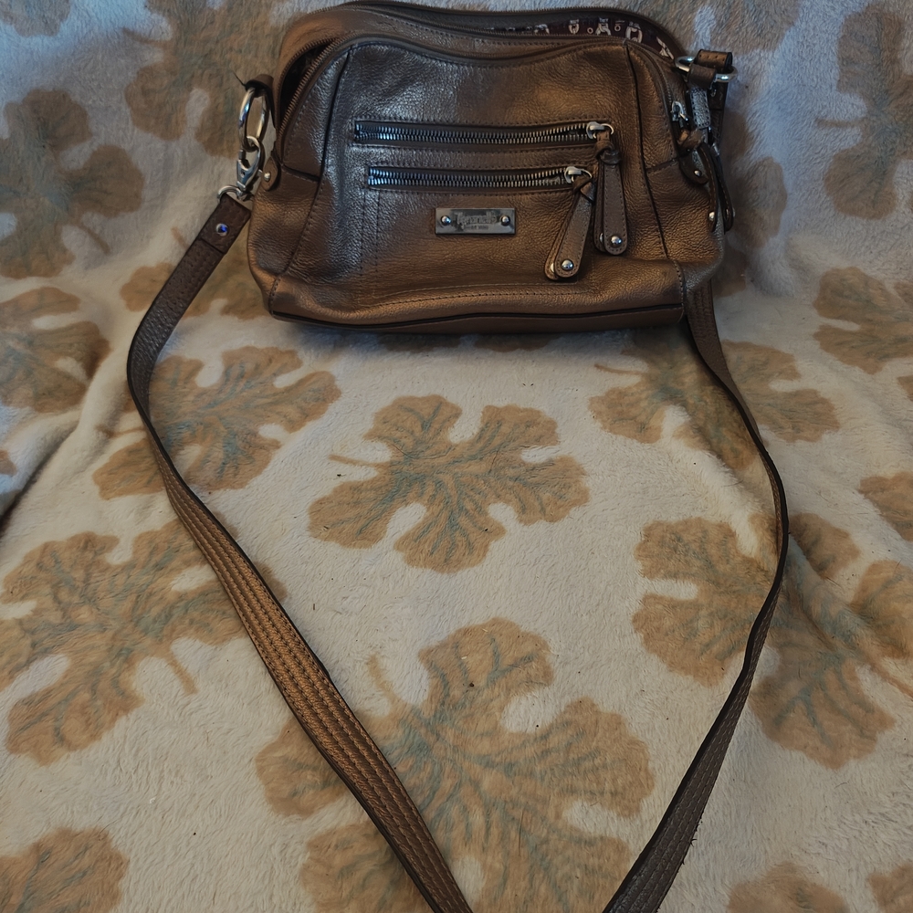 Tignanello Metallic Brown Leather Crossbody Bag